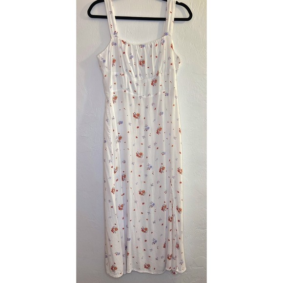 Mng Casual Dresses & Skirts - MNG White Floral Smocked Milkmaid Midi Dress Sz Lg Cottagecore Summer y2k 1990s